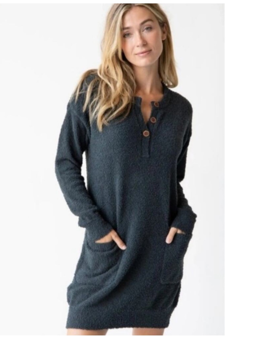 Natural Life NWT Cozy Up Henley Sweater Dress in Blue Popcorn Knit Sz XS